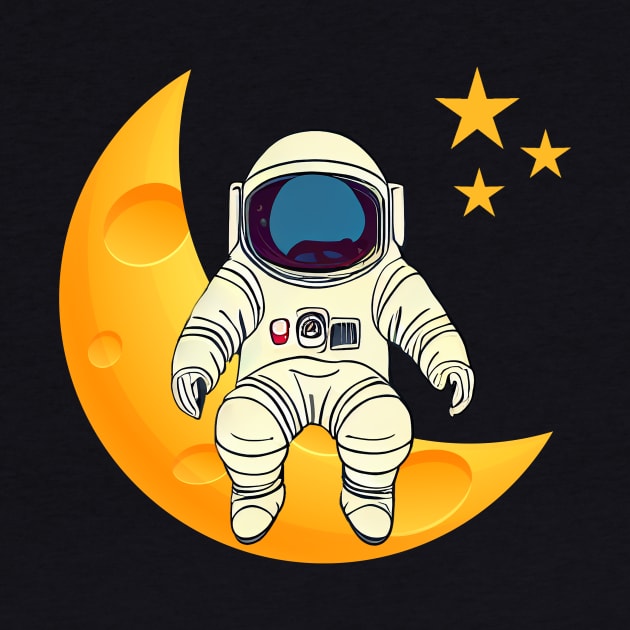 Funny astronaut design, astronaut sitting on the moon and stars by colorbyte